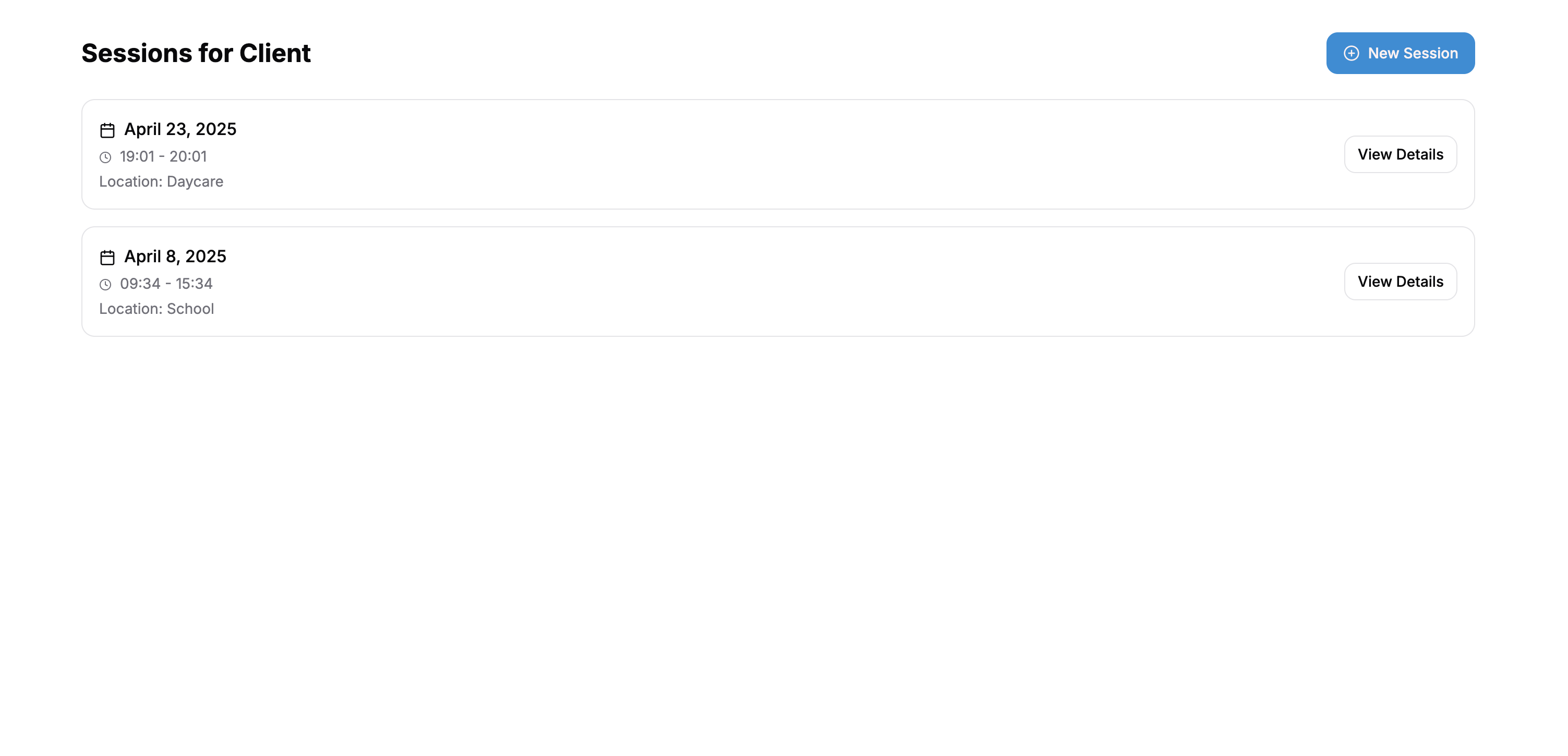 Client Sessions List